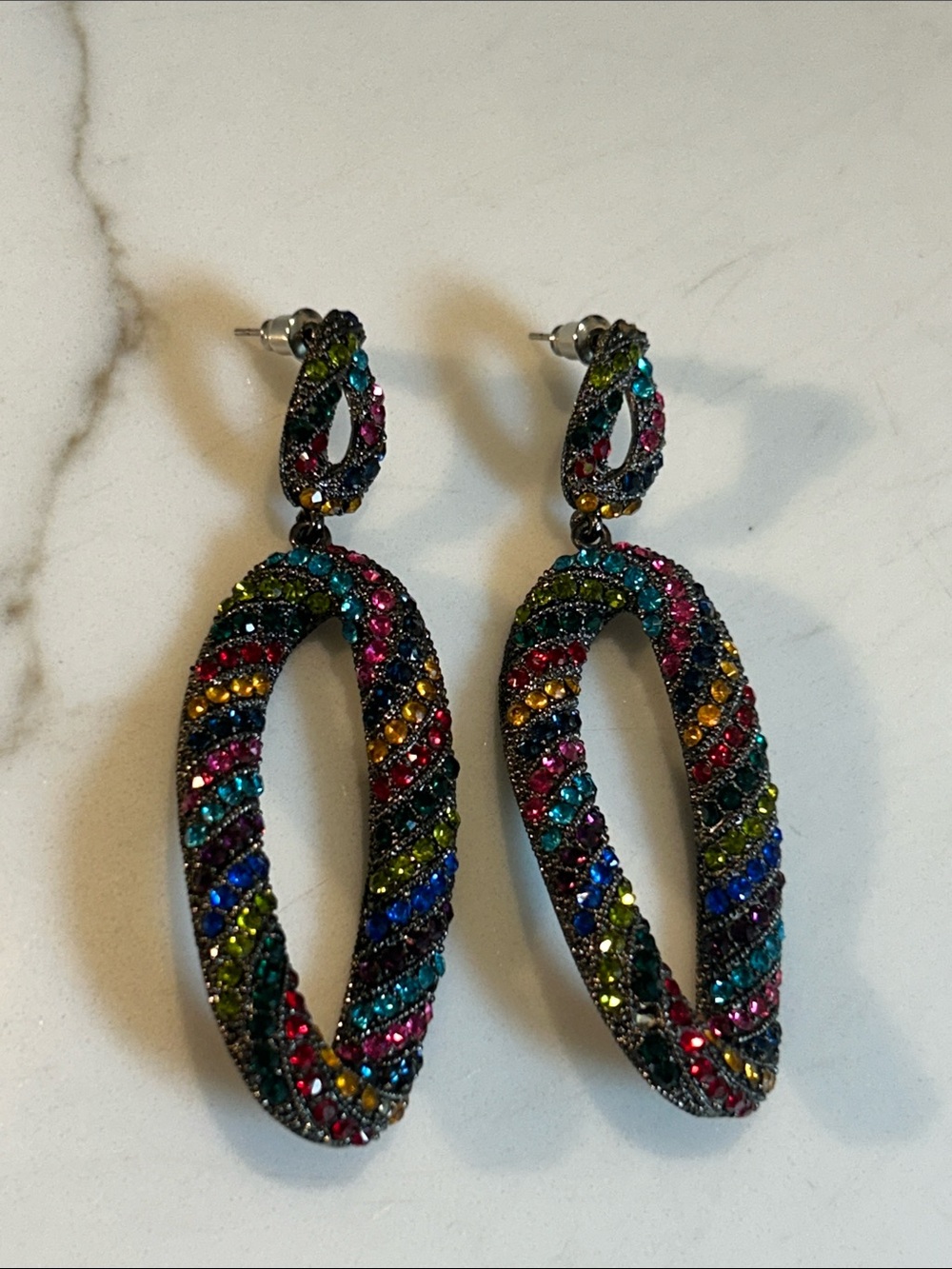 Multi-Color Crystal Hoop Drop Earrings - Designer Style